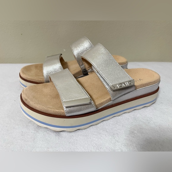 Vionic Shoes - Vionic Brandie Silver Dual Strap Plaform Slide Sandal Shoes Comfort Wms US 7.5